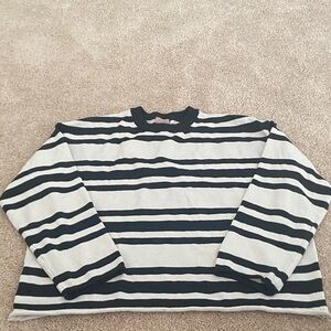H&M Black and White Striped Crew Neck Sweater